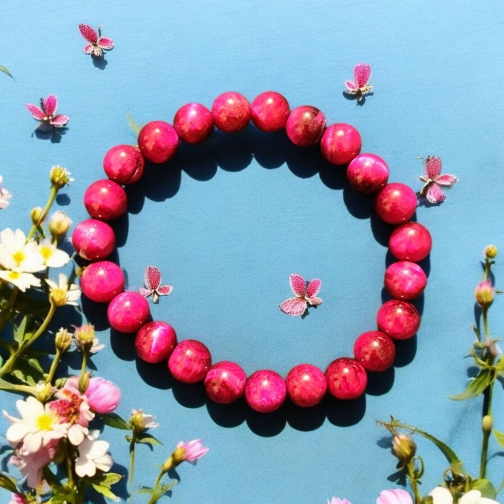 Genuine Rose Red Tiger Eye Beaded Bracelet 7"